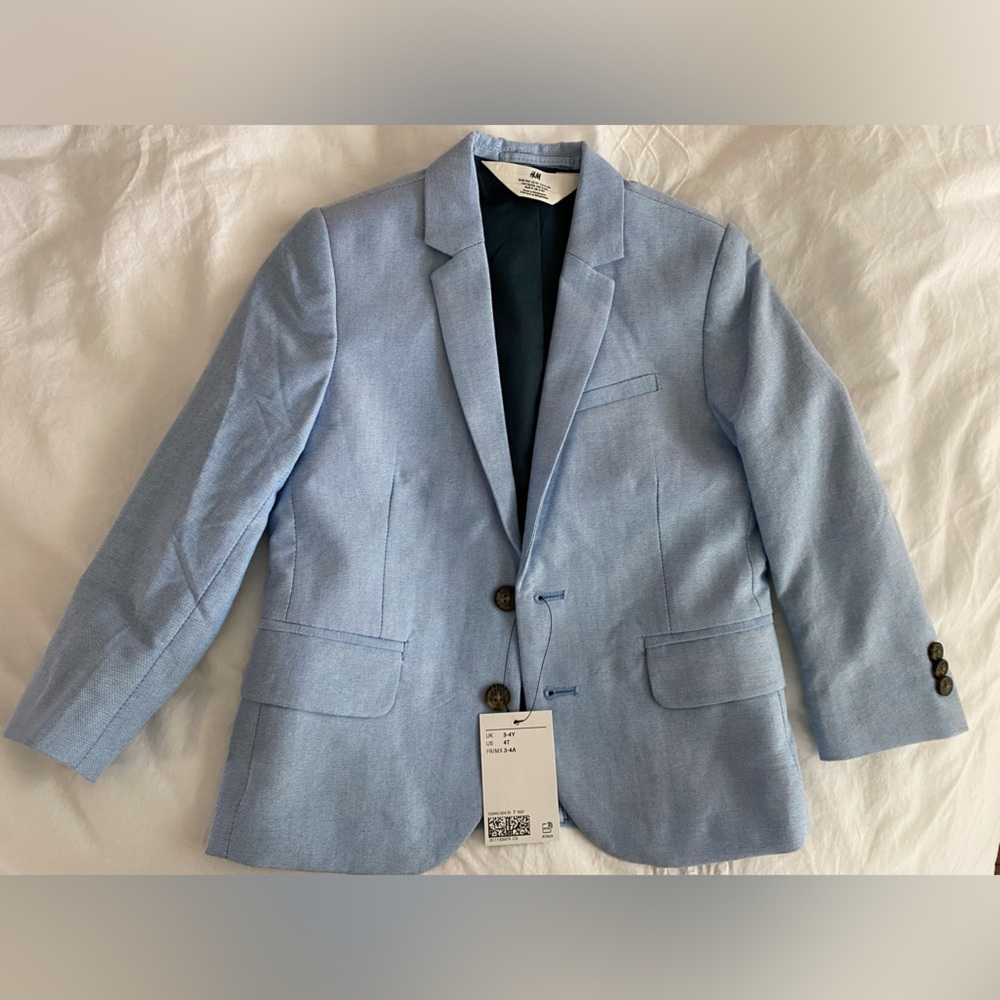 NWT H&M 3-4T Boys Baby Blue Linen Suit Jacket / Blazer for Wedding